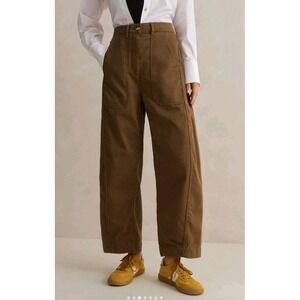 ME+EM Extreme Seam Casual Pants Womens 2 Brown Tan Barrel Leg High Rise Cropped